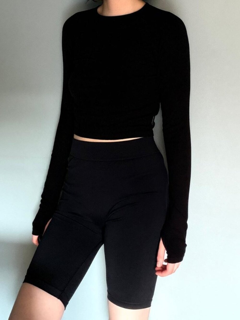 shorts women leggings mid-thigh black gym workout high waisted slim fit casual